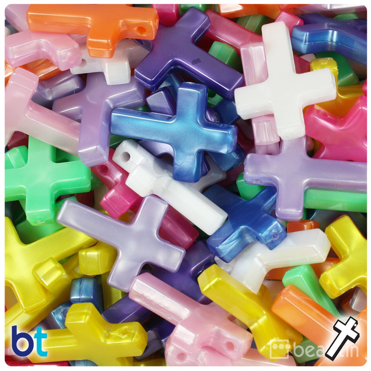 BeadTin Pearl Mix 26mm Fashion Cross Plastic Craft Beads Pendants (40pcs)